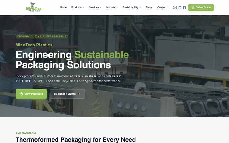 Screenshot of the MinnTech Plastics website built by WebLeadsNow