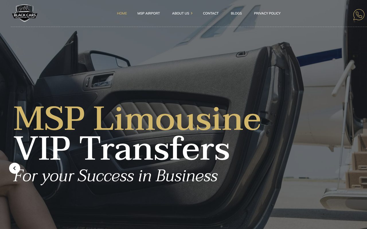 Homepage of the MSP Limousine & Car Service website, a limo & car service lead generation in Minneapolis–St. Paul metro, MN